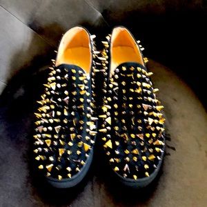Louboutin Suede Leather/ Gold Multi-Spikes Boats Shoes